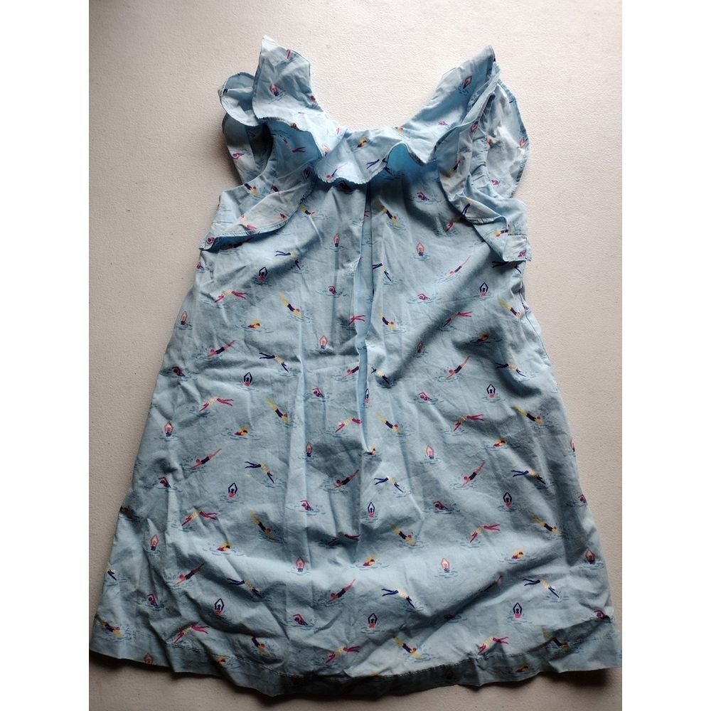 Genuine Kids OshKosh Girls 5T Blue Swimmer Print Ruffle Collar Cotton Dress